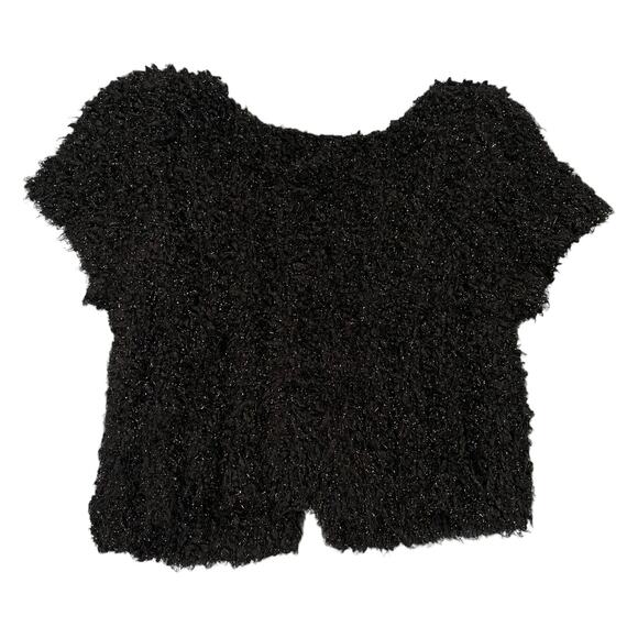Anthropologie Knitted & Knotted Fuzzy Black Wool Sparkly Cardigan Sweater Medium - Picture 3 of 4